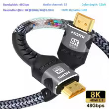 2m 6 ft HDMI-Compatible Cable 4K@120Hz 8K@60Hz HDMI 2.1 Cable 48Gbps