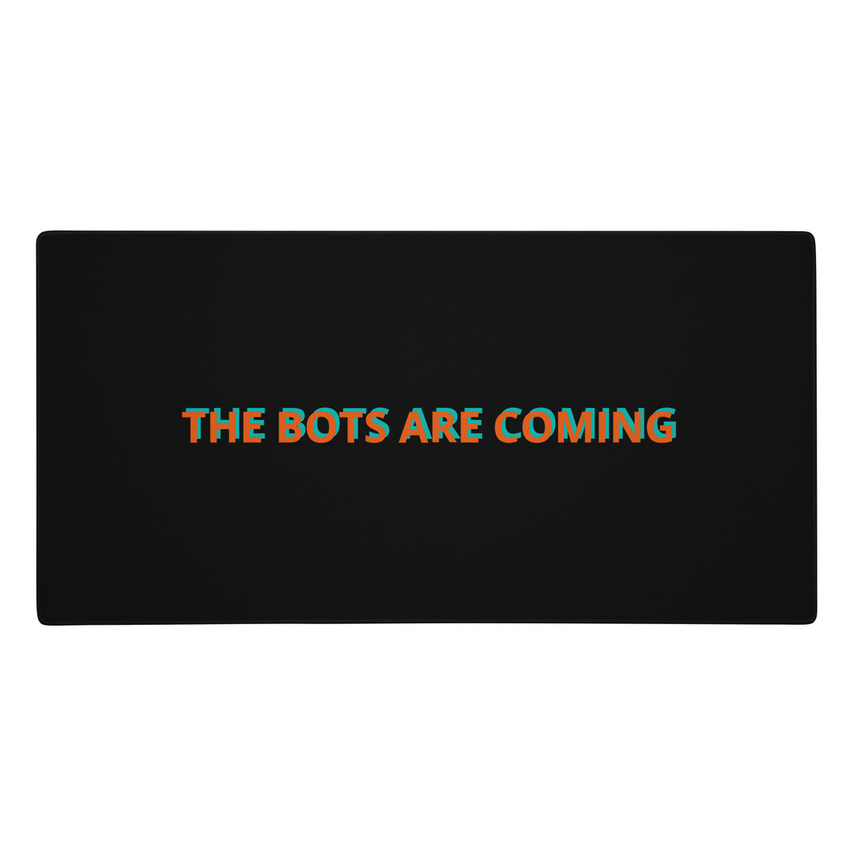 "The Bots Are Coming" funny AI takeover extended gaming desk mat, 36x18 in