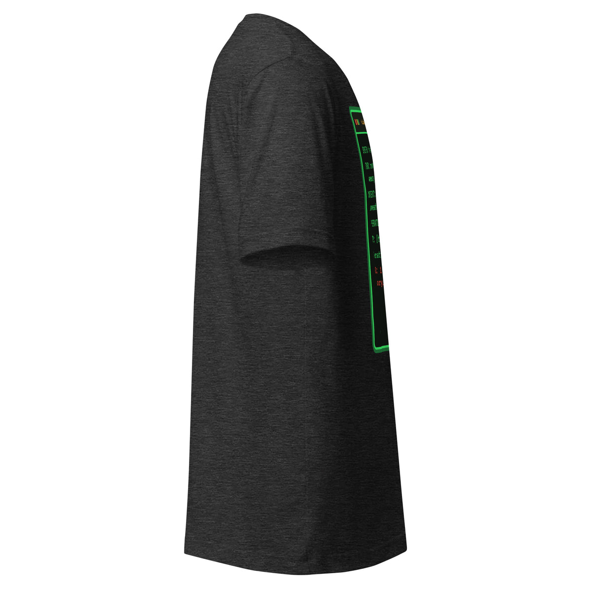 System Prompt retro terminal Christmas tee, dark grey heather, right side view