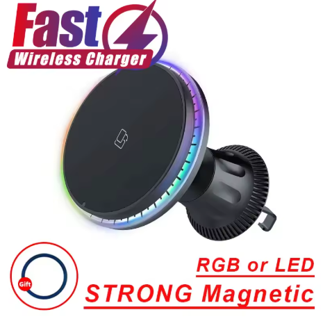 Magnetic Car Wireless Charger RGB  Car Phone Holder Stand Mount