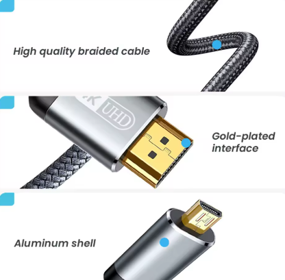 Micro HDMI to HDMI Cable Male to Male Braided Cord 2m