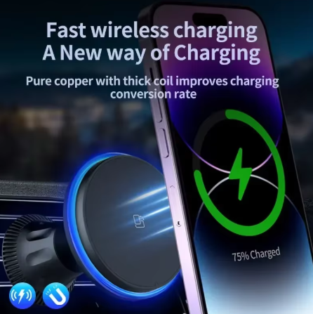 Magnetic Car Wireless Charger RGB  Car Phone Holder Stand Mount