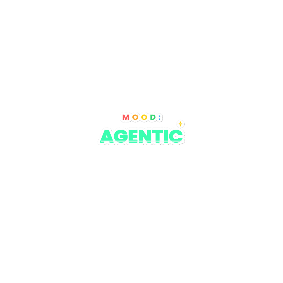 "Mood: Agentic" funny AI vinyl laptop sticker, size reference view