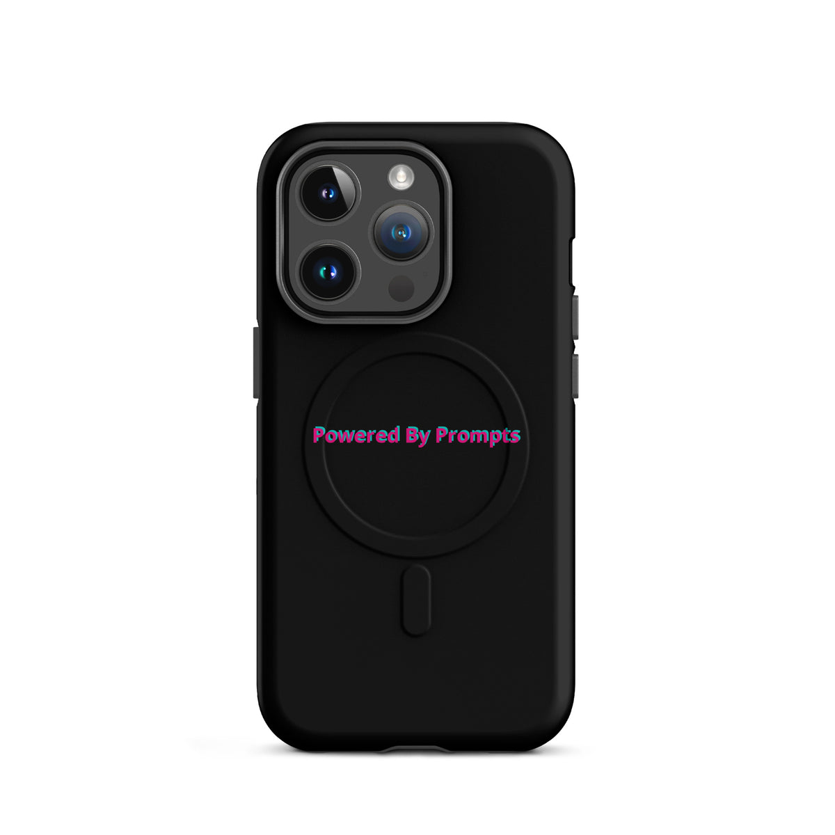 'Powered By Prompts' funny AI MagSafe tough phone case, iPhone 14 Pro