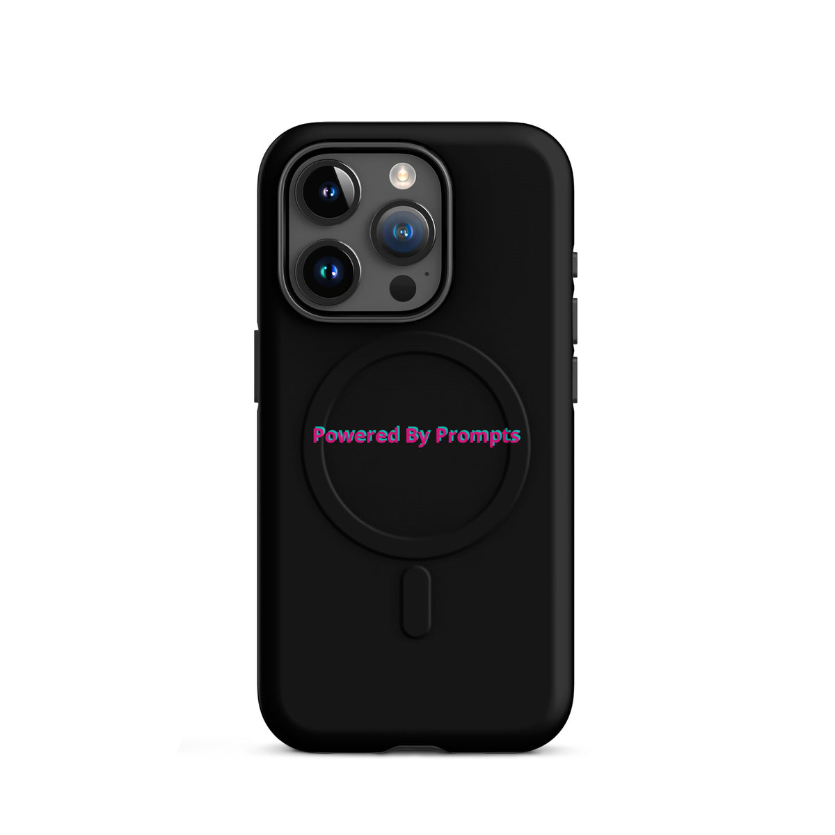 'Powered By Prompts' AI humor MagSafe tough case, iPhone 15 Pro