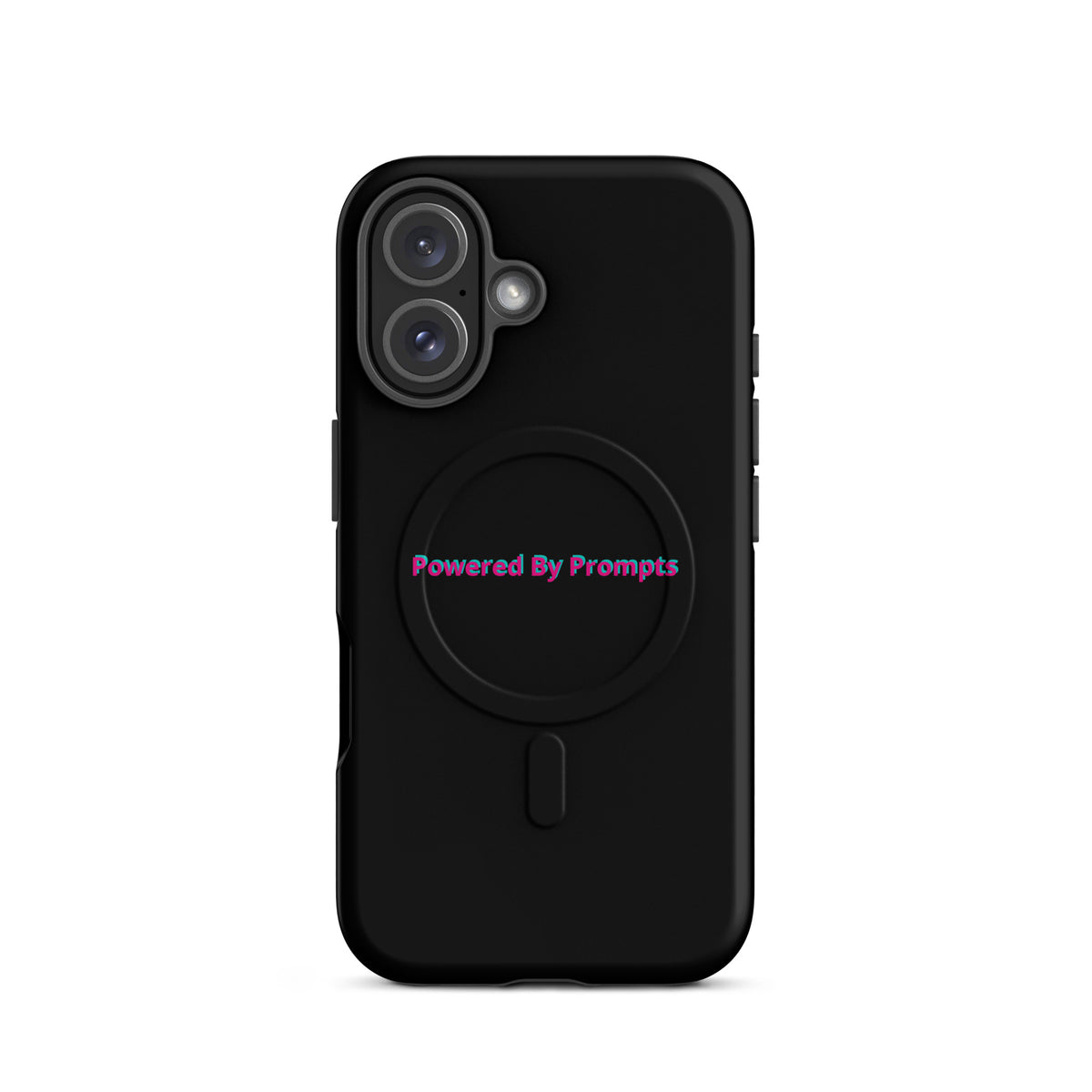 'Powered By Prompts' funny AI MagSafe tough phone case, iPhone 16