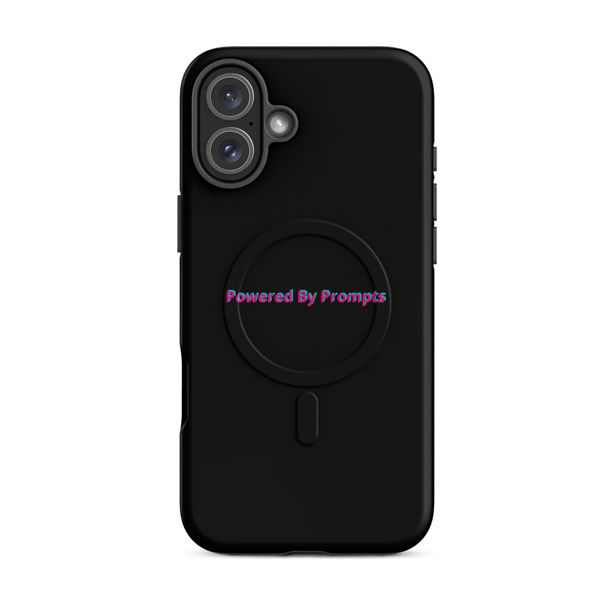 'Powered By Prompts' funny AI MagSafe tough phone case, iPhone 16 Plus