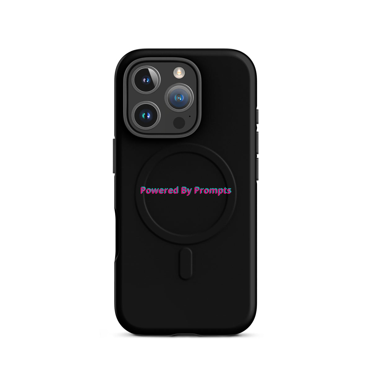 'Powered By Prompts' funny AI MagSafe tough phone case, iPhone 16 Pro