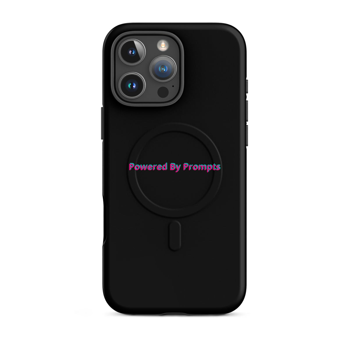 'Powered By Prompts' funny AI MagSafe tough phone case, iPhone 16 Pro Max