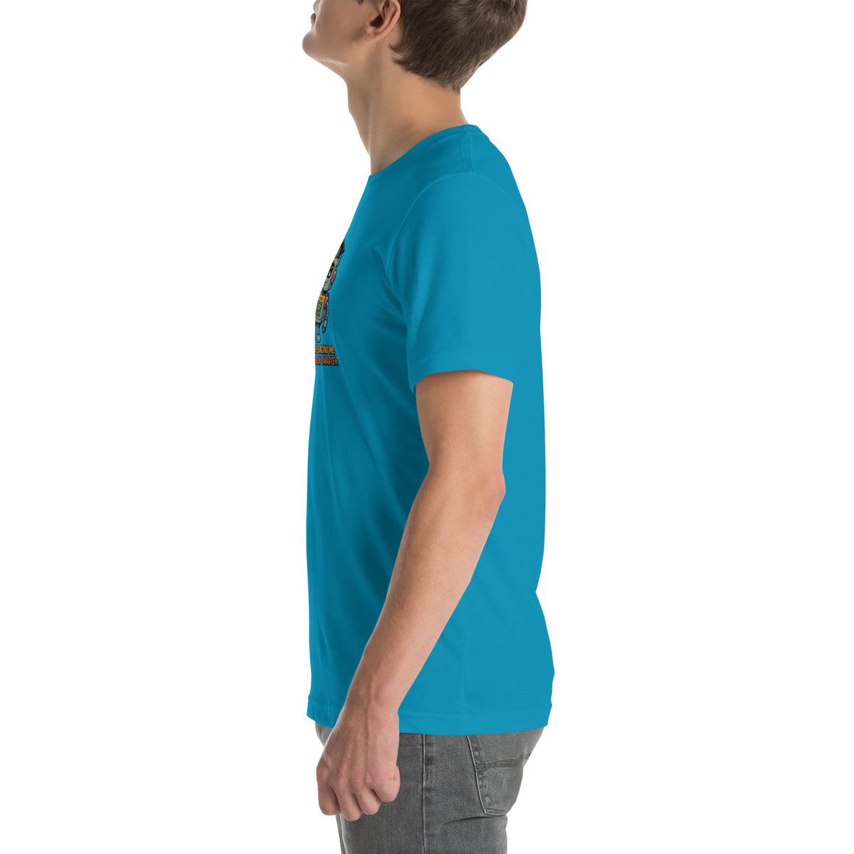 Ai Isn't Replacing Me Unisex t-shirt funny AI anxiety tee, Aqua, left side view