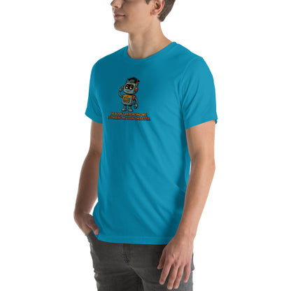 Ai Isn't Replacing Me Unisex t-shirt funny AI anxiety tee, Aqua, left-front angle view