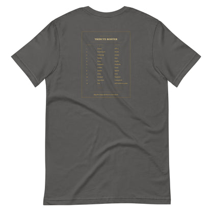 Ai Games Unisex t-shirt funny AI meme tee, Asphalt, back design - Tribute Roster graphic, funny AI gaming meme