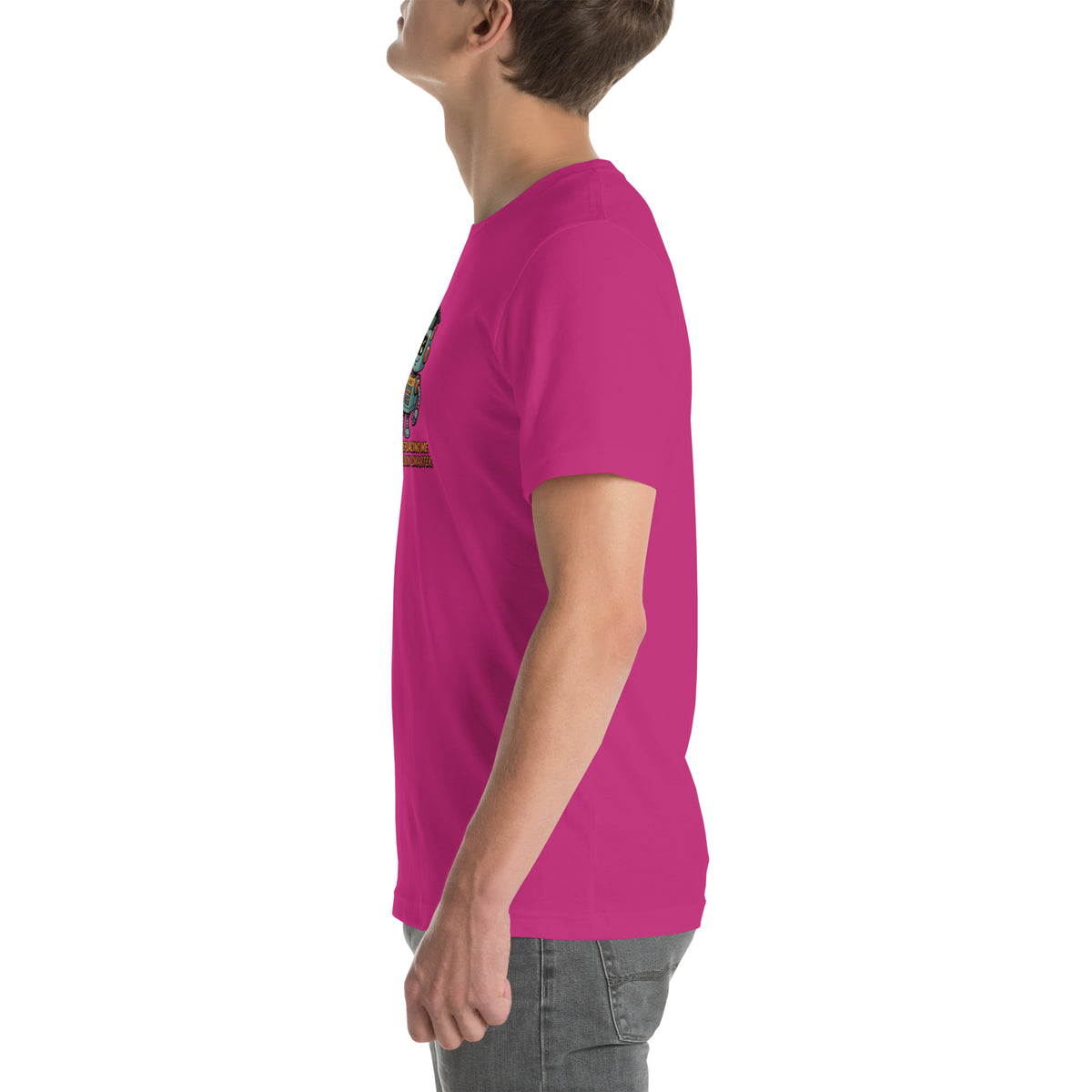 Ai Isn't Replacing Me Unisex t-shirt funny AI anxiety tee, Berry, left side view