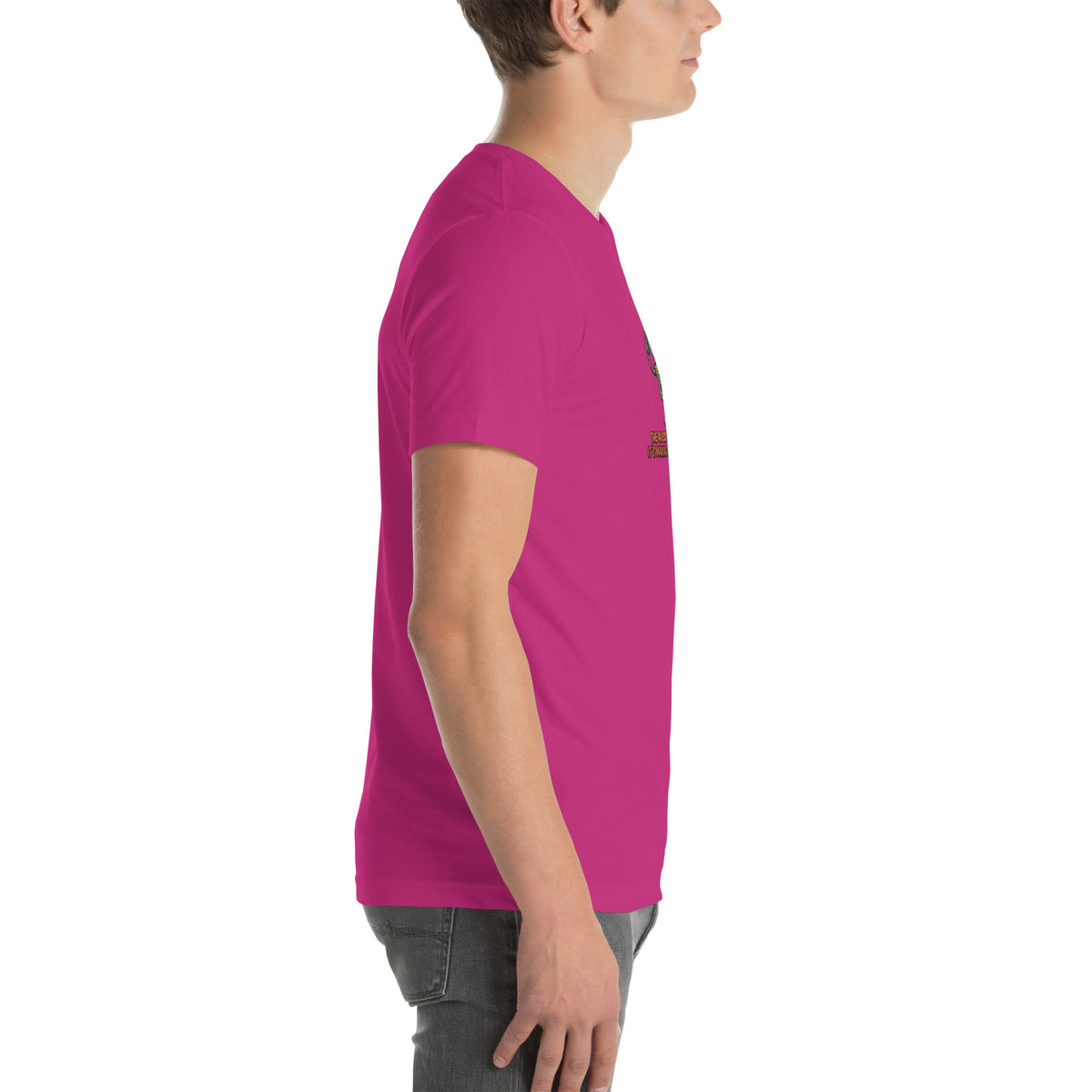 Ai Isn't Replacing Me Unisex t-shirt funny AI anxiety tee, Berry, right side view