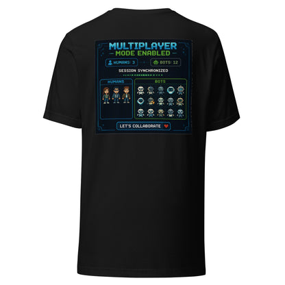 Multiplayer Mode Enabled AI t-shirt, black, back: Player Select screen with humans and bots