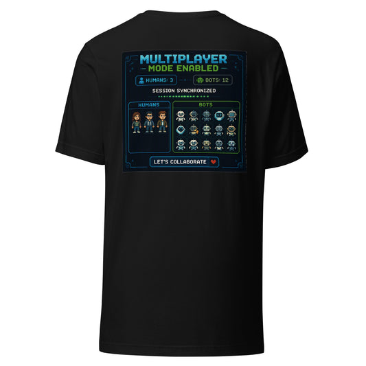 Multiplayer Mode Enabled AI t-shirt, black, back: Player Select screen with humans and bots