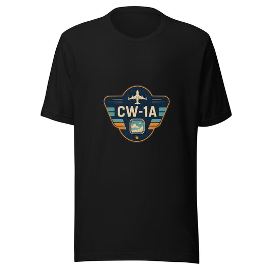 I Prefer a Context Window Seat AI t-shirt, black, front: CW-1A wings badge