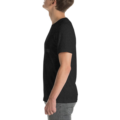 "Pr*mpt You" funny AI t-shirt in black heather, left side view
