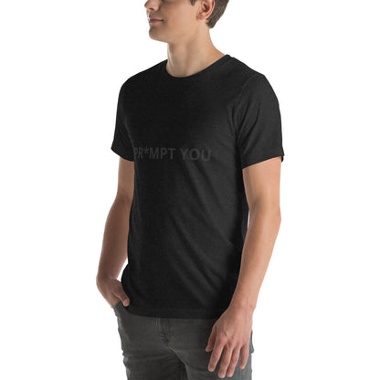 "Pr*mpt You" funny AI t-shirt in black heather, left front angle