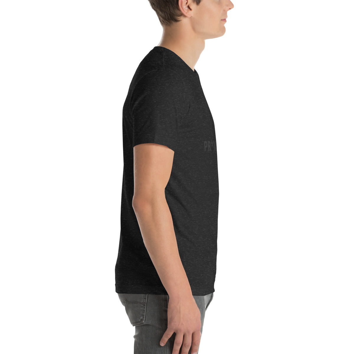 "Pr*mpt You" funny AI t-shirt in black heather, right side view