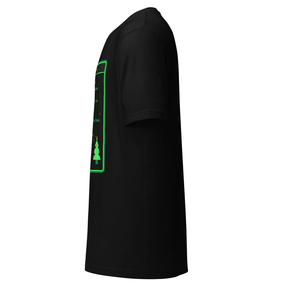 System Prompt retro terminal Christmas tee, black, left side view