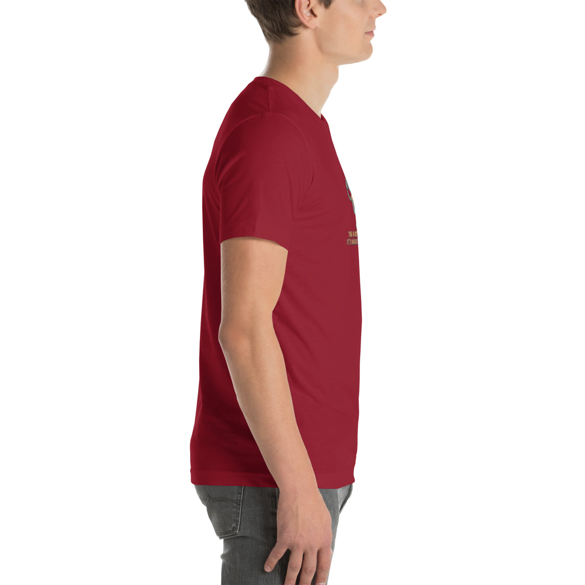 Ai Isn't Replacing Me Unisex t-shirt funny AI anxiety tee, Cardinal, right side view