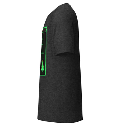 System Prompt retro terminal Christmas tee, dark grey heather, left side view