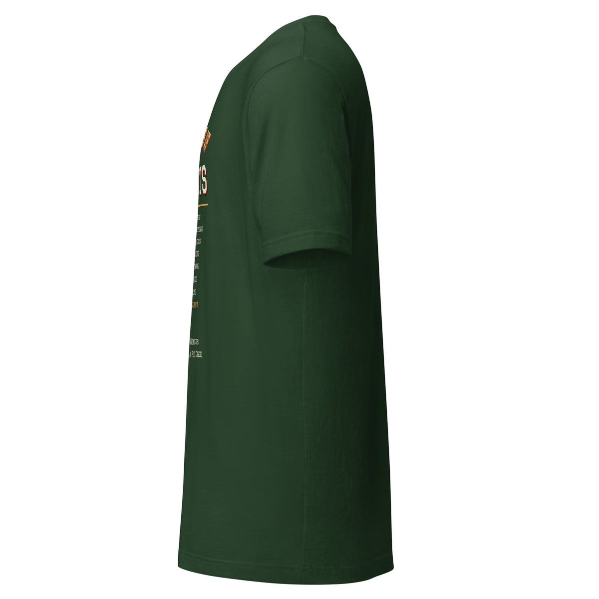 12 Days of Agents varsity Christmas AI t-shirt, forest green, left side view