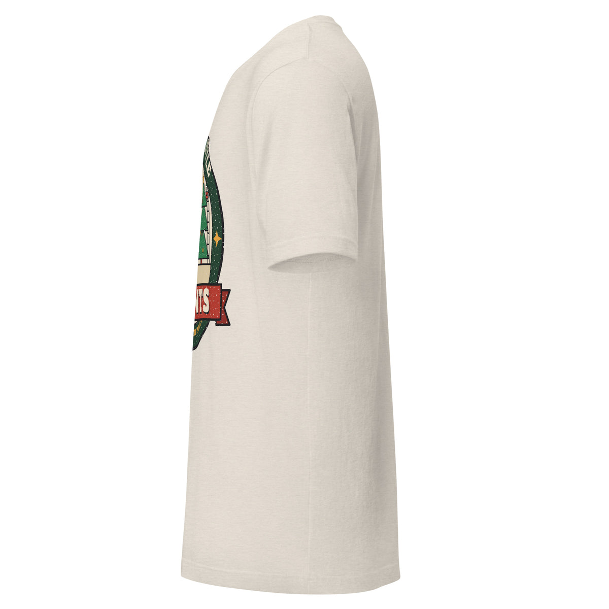 Santa's Little Agents Christmas AI tee, heather dust, left side view