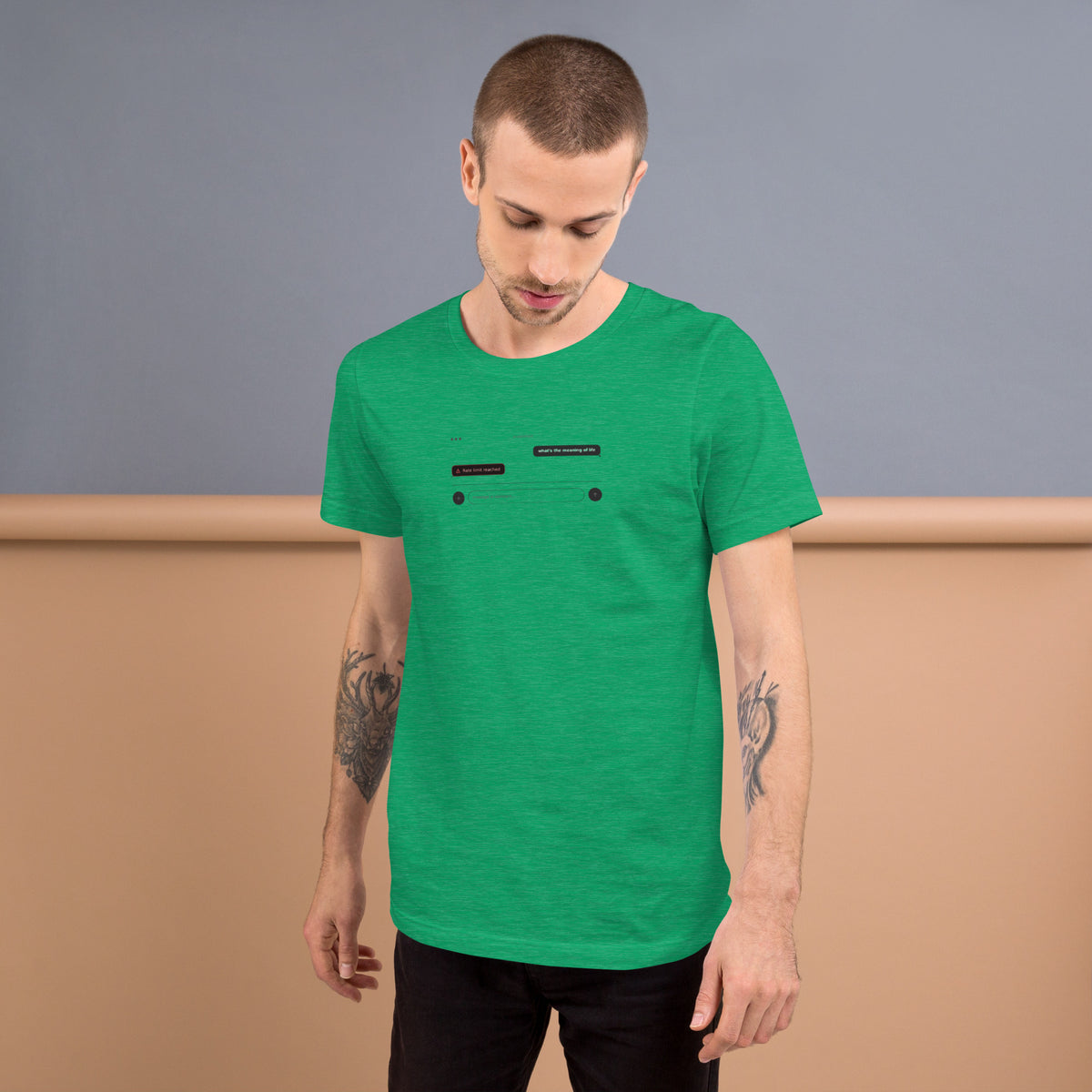 Ai Rate Limit Reached Unisex t-shirt funny AI tee for developers, Heather Kelly, front view
