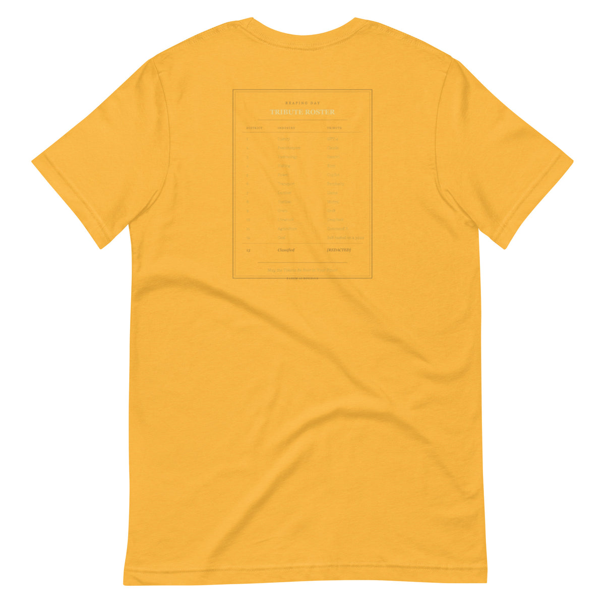 Ai Games Unisex t-shirt funny AI meme tee, Heather Yellow Gold, back design - Tribute Roster graphic, funny AI gaming meme