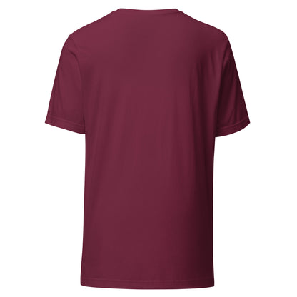 "Running On Borrowed Time And Cloud Compute" funny AI t-shirt in maroon, back view
