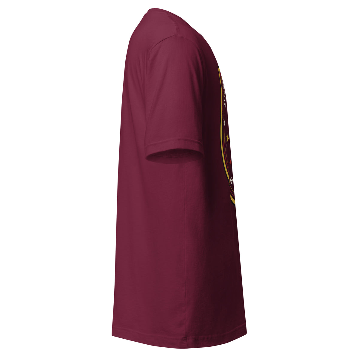 "You Down With MCP?" funny AI t-shirt in maroon, right side view