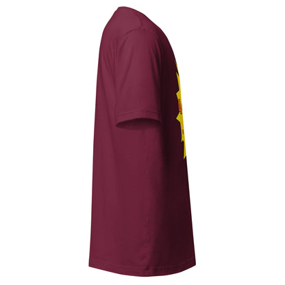 "I'm So Agentic, I Can't Contain Myself" funny AI t-shirt in maroon, right side view
