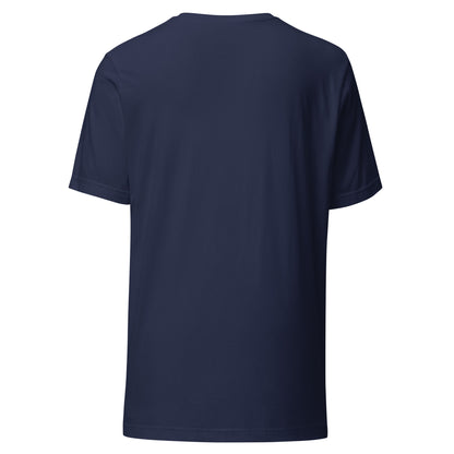 "Is This The Part Where The AI Takes Over?" funny AI t-shirt in navy, back view