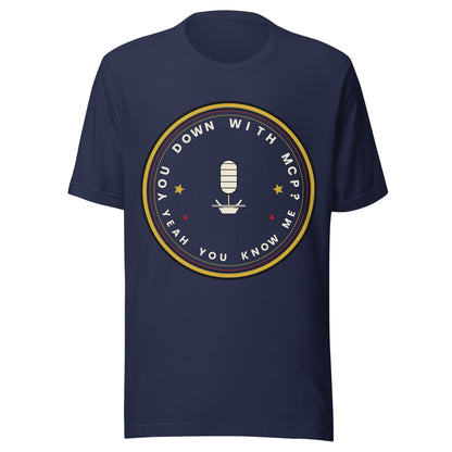 "You Down With MCP?" funny AI t-shirt in navy, front view
