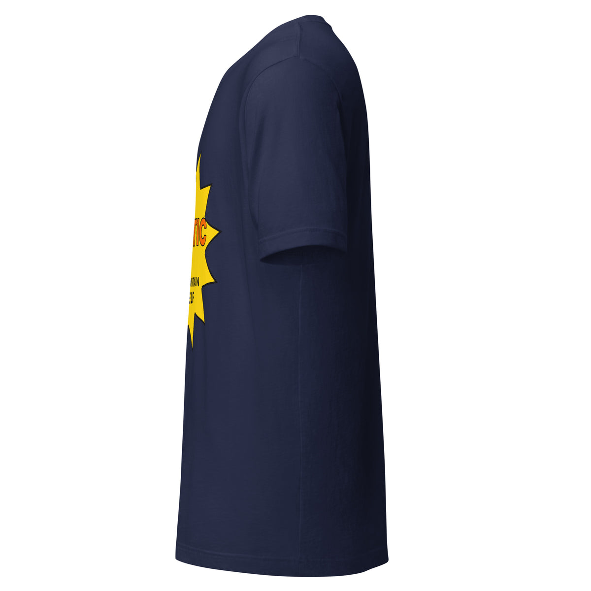 "I'm So Agentic, I Can't Contain Myself" funny AI t-shirt in navy, left side view