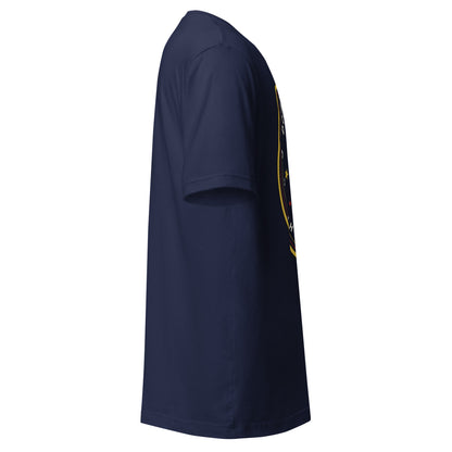 "You Down With MCP?" funny AI t-shirt in navy, right side view