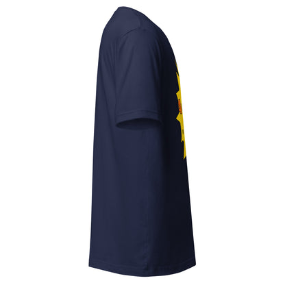 "I'm So Agentic, I Can't Contain Myself" funny AI t-shirt in navy, right side view