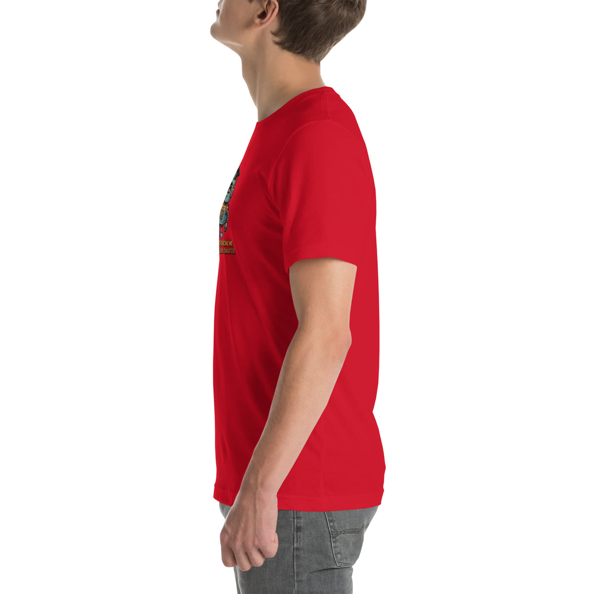 Ai Isn't Replacing Me Unisex t-shirt funny AI anxiety tee, Red, left side view
