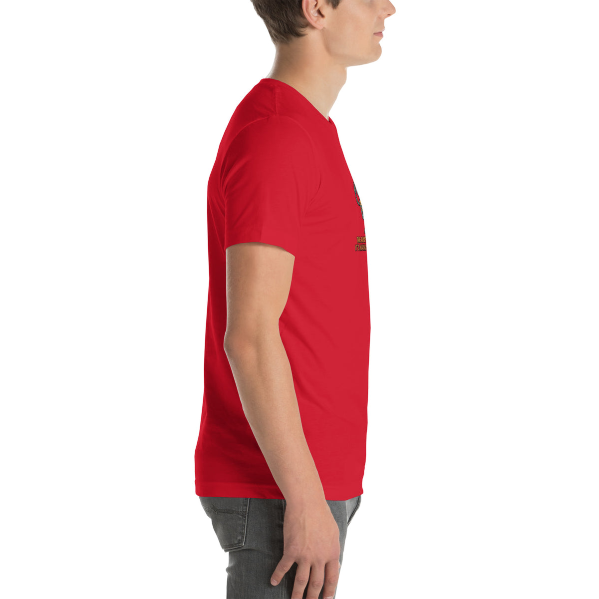 Ai Isn't Replacing Me Unisex t-shirt funny AI anxiety tee, Red, right side view