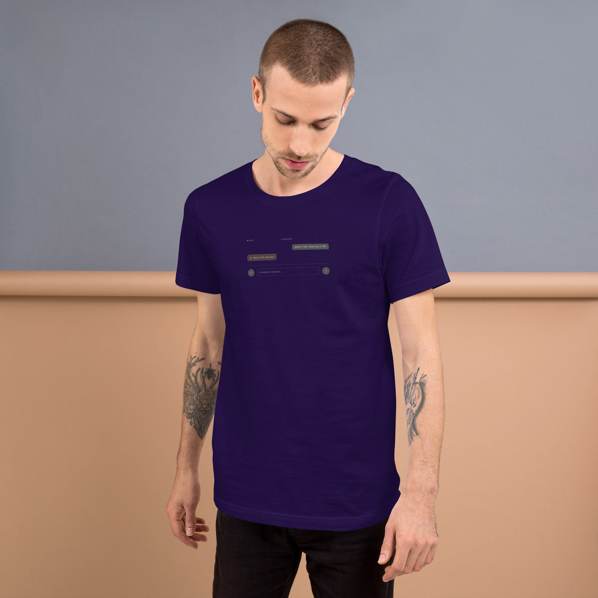 Ai Rate Limit Reached Unisex t-shirt funny AI tee for developers, Team Purple, front view