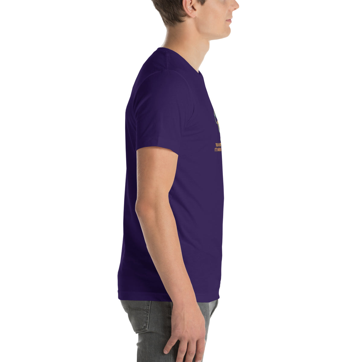 Ai Isn't Replacing Me Unisex t-shirt funny AI anxiety tee, Team Purple, right side view