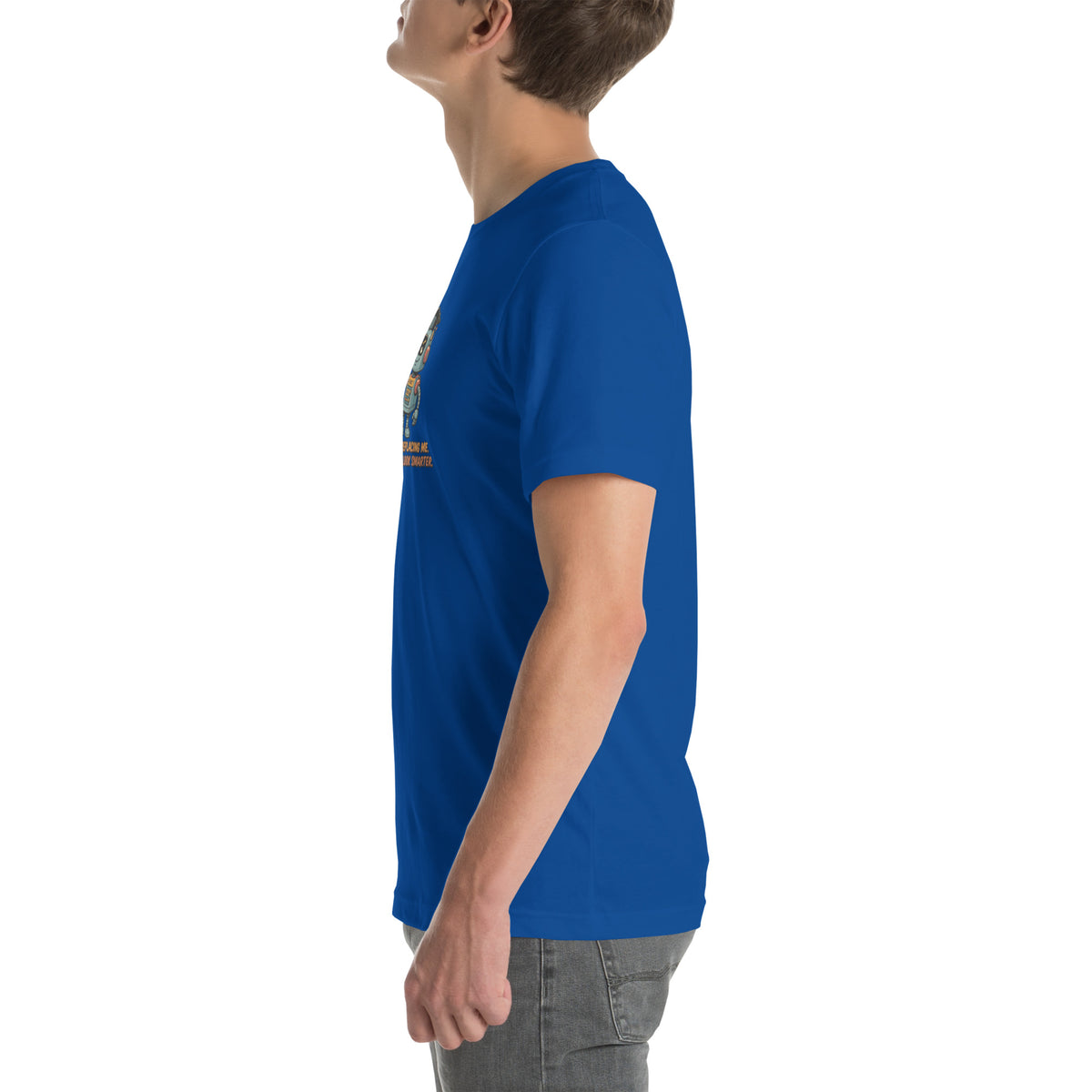 Ai Isn't Replacing Me Unisex t-shirt funny AI anxiety tee, True Royal, left side view