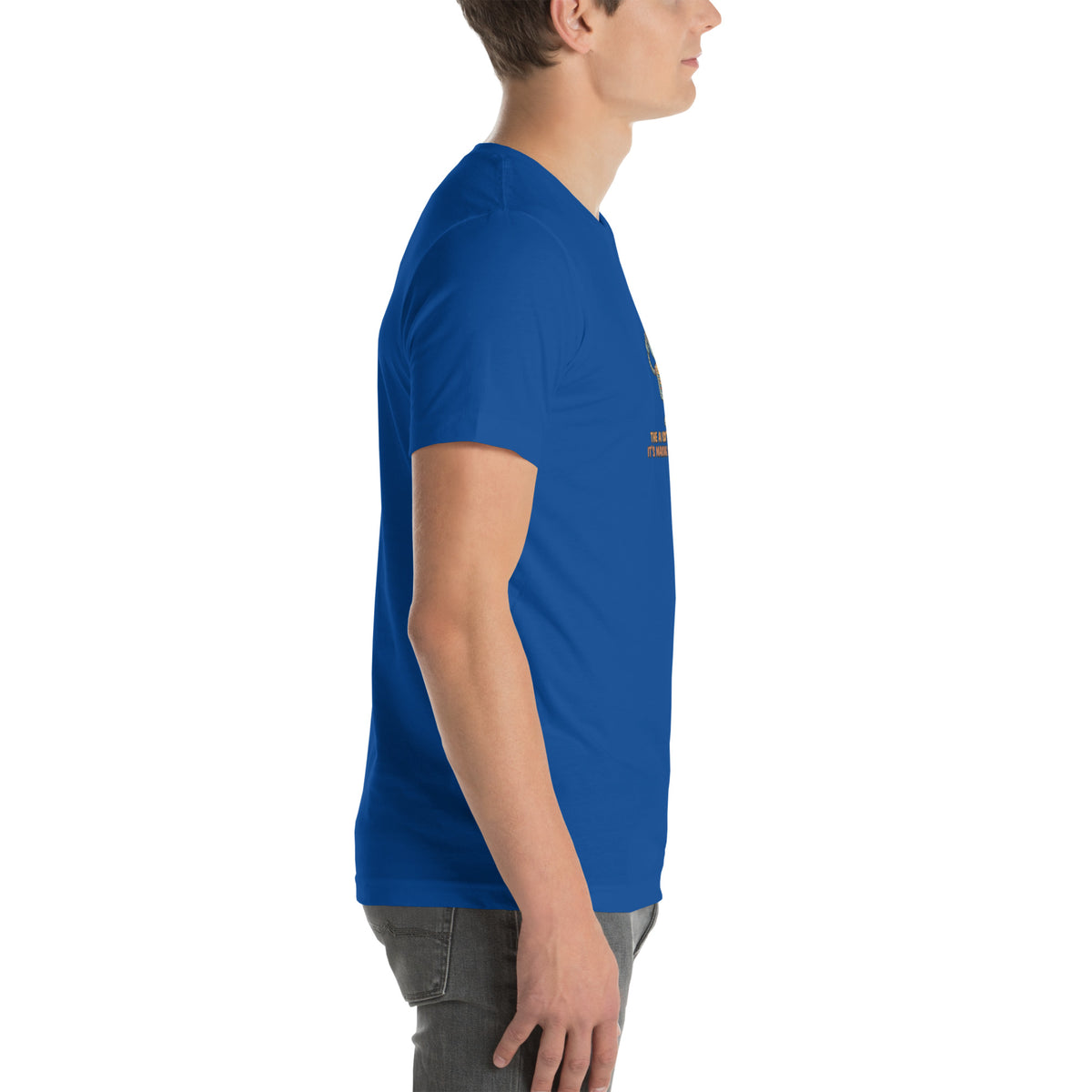 Ai Isn't Replacing Me Unisex t-shirt funny AI anxiety tee, True Royal, right side view
