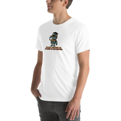 Ai Isn't Replacing Me Unisex t-shirt funny AI anxiety tee, White, left-front angle view