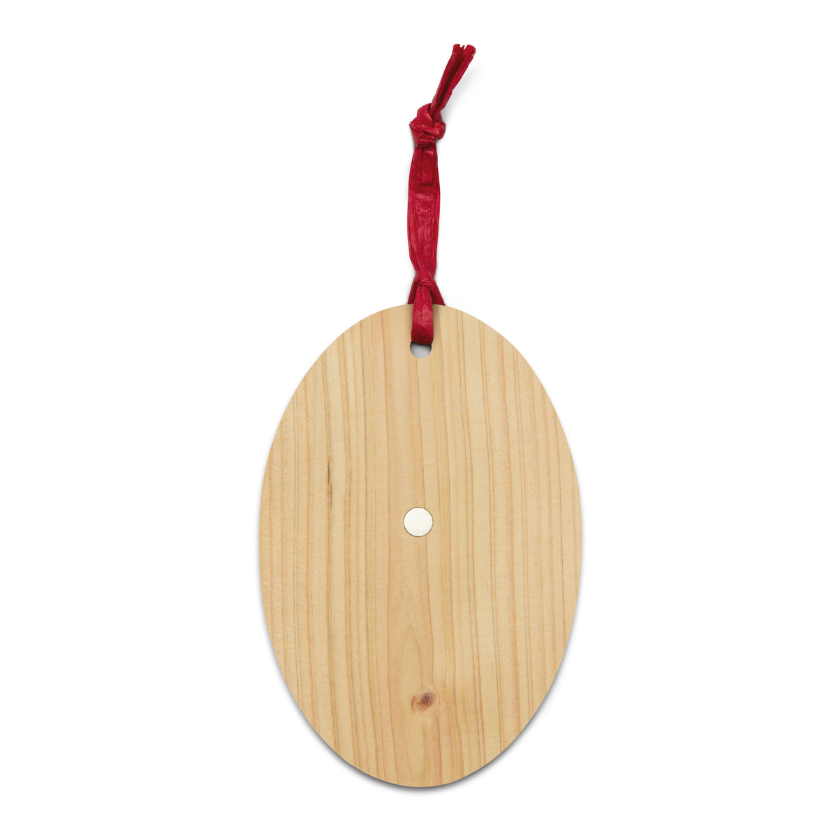 Pixel Tree wooden Christmas ornament on natural Hinoki wood, back view