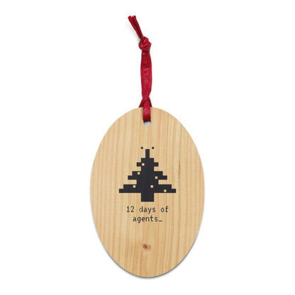 Pixel Tree wooden Christmas ornament: 8-bit tree with a 12 days of agents caption on natural Hinoki wood, front